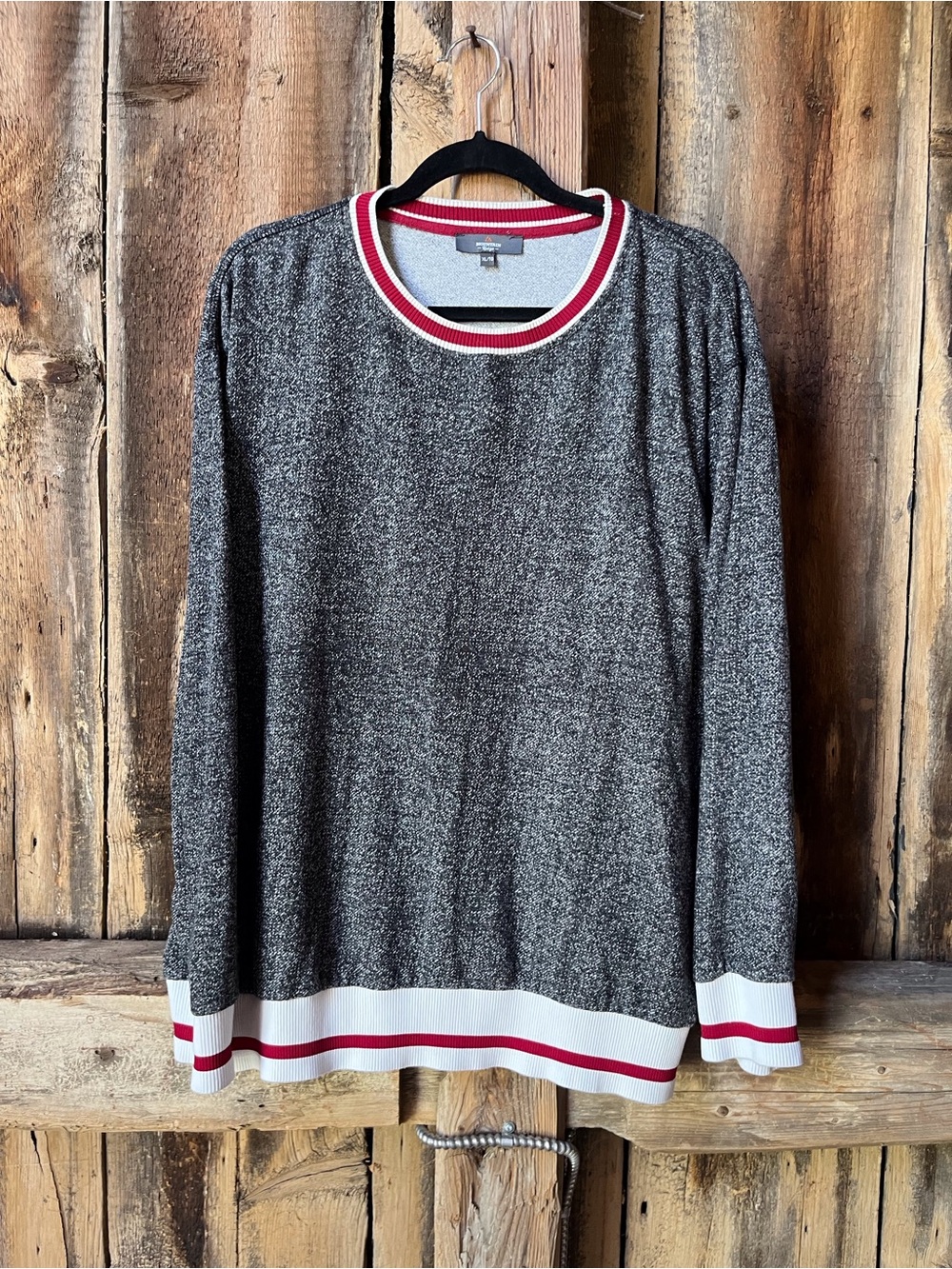 Marled Gray Crewneck Sweater with Red-Trim